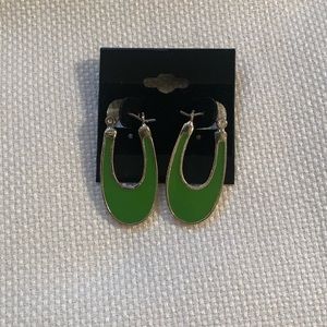 Retro Silver & Green Enamel Latch Back Earrings